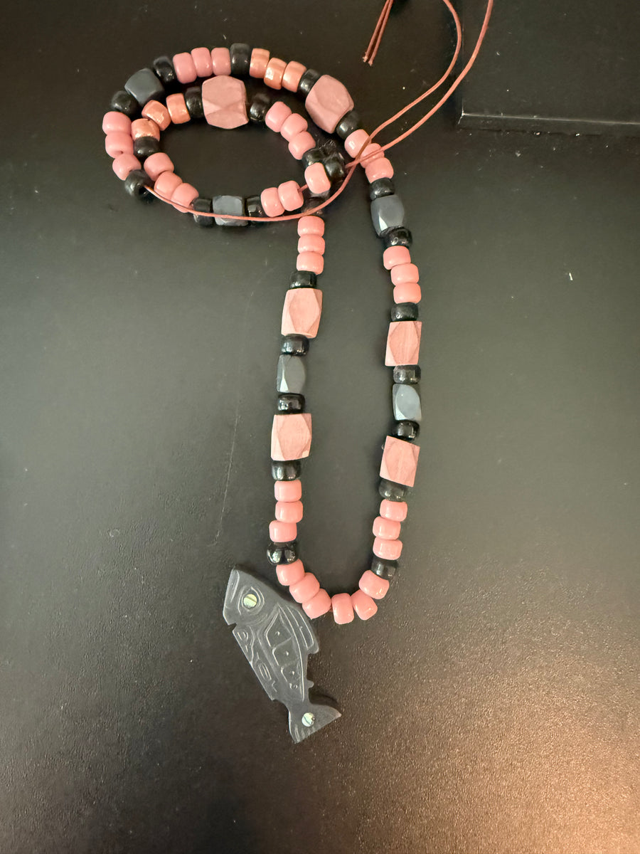Argillite Beaded Necklace with Argillite Pendant – Haida Gwaii Museum ...